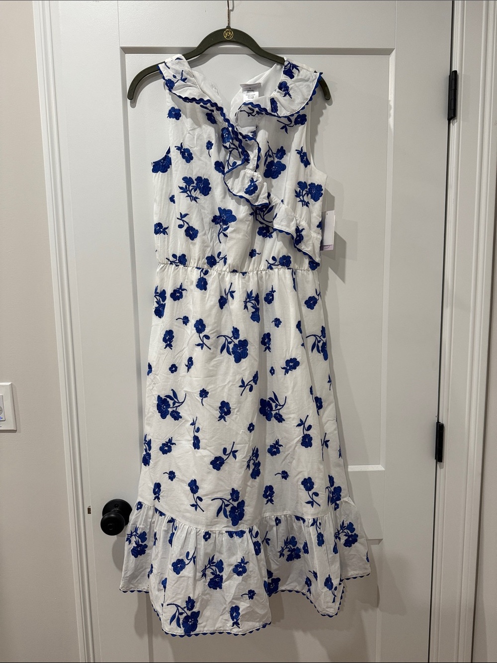 Blueberi Boulevard Blue Floral Ruffle Dress L NWT